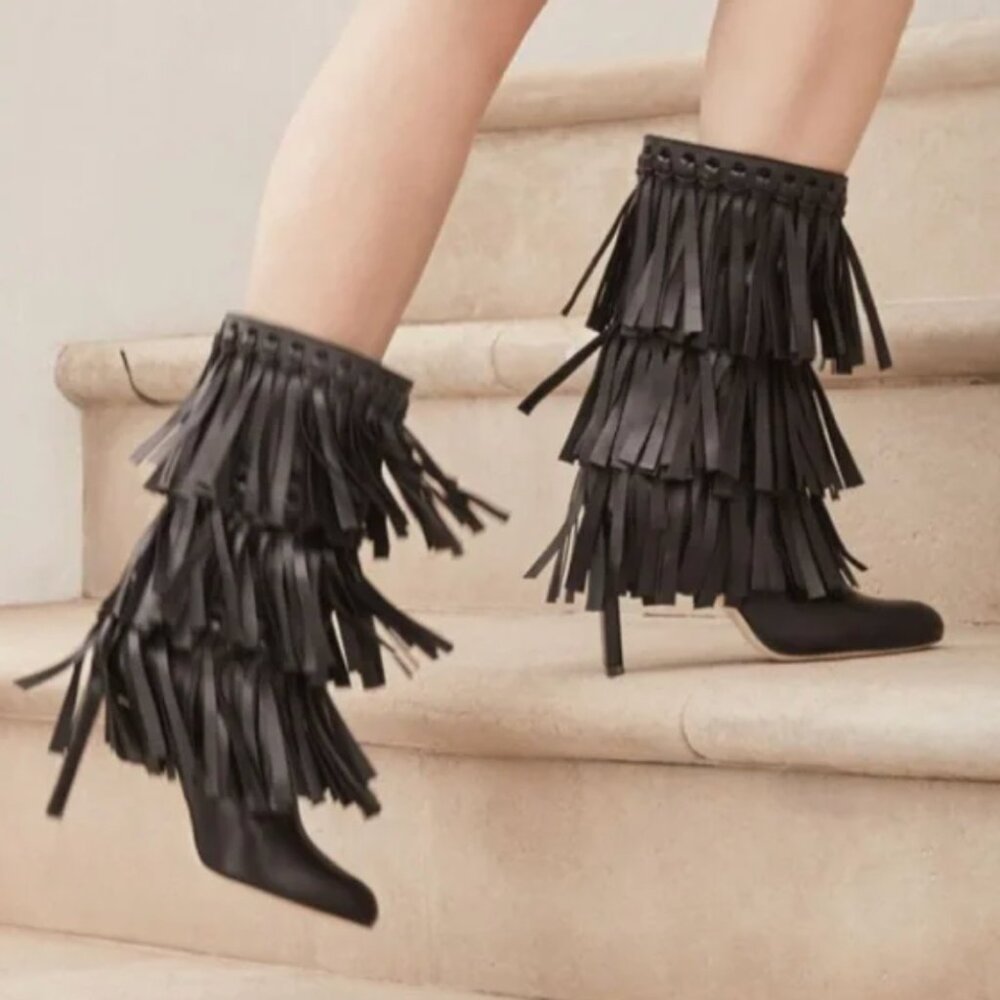 JIMMY CHOO*Black Fringe Boots